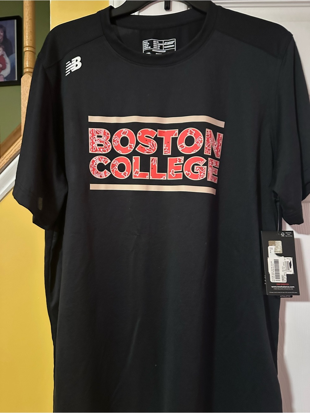 New Balance Black Short Sleeve Boston College red bandana shirt